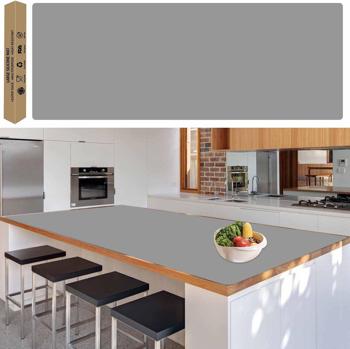 78.7"x23.6" Large Silicone Mat for Kitchen Counter, Heat Resistant Non-Slip Countertop Protector, Waterproof Silicone Craft Mat for Kitchen Island, Light Gray