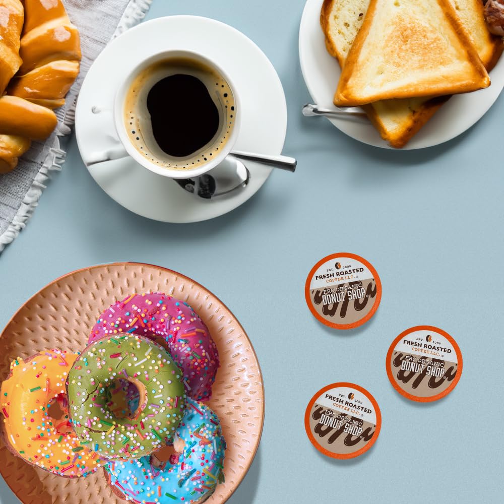 Fresh Roasted Coffee, Organic Donut Shop | USDA Organic, Kosher | Medium Roast 96 Pods for K Cup Brewers