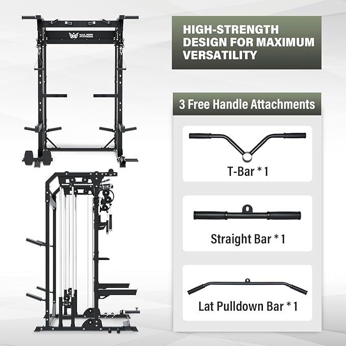 MAJOR FITNESS F22 Power Rack, 1600lbs All-in-One Squat Rack with Cable Crossover, Dual Pulley System, Heavy-Duty Steel Frame, Attachments & Storage for Home Gym Strength Training