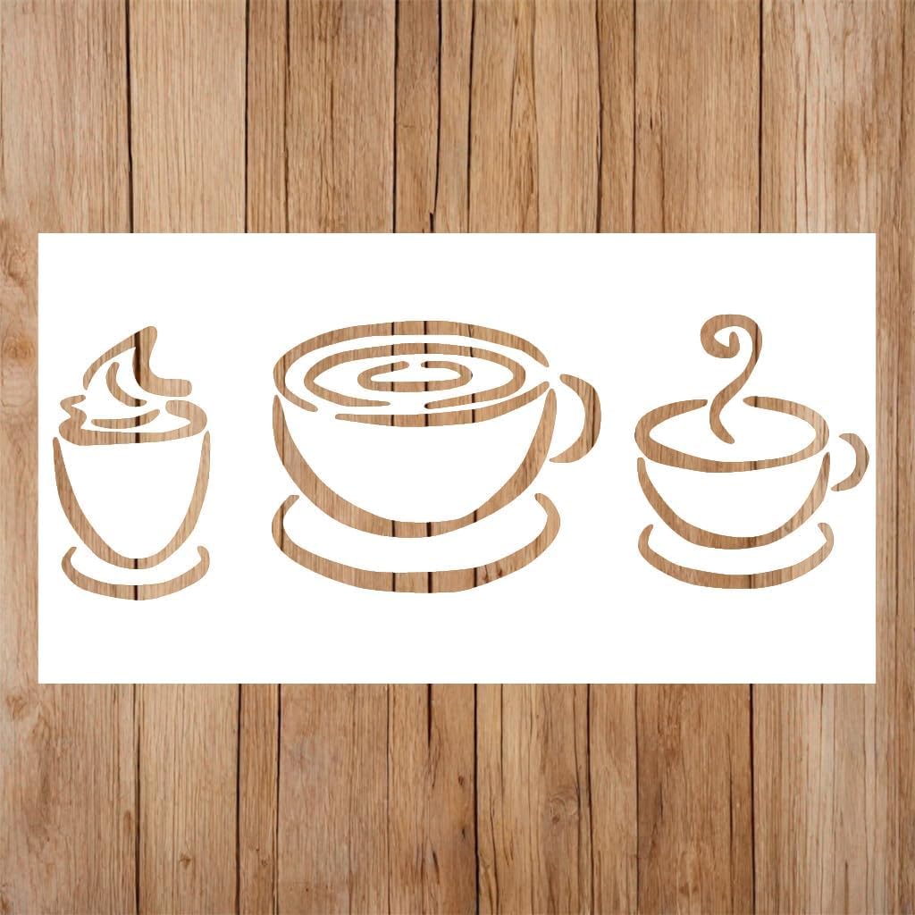Coffee Cup Stencil, Teacup Stencil | Coffee Bar Coctail Stencils for Painting on Wood, Glass, Wall, Rock, Fabric, Walls, Canvas, Glassware | Coffee Stencils (7x11)