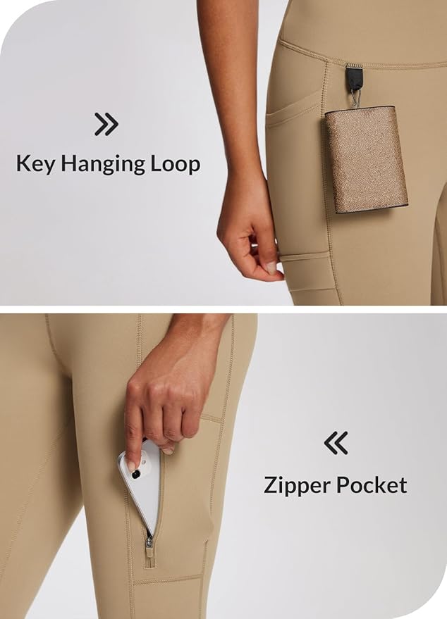 baleaf Women's Fleece Lined Leggings Waterproof Winter Hiking Pants Thermal Running Tights Zipper Pockets High Waisted