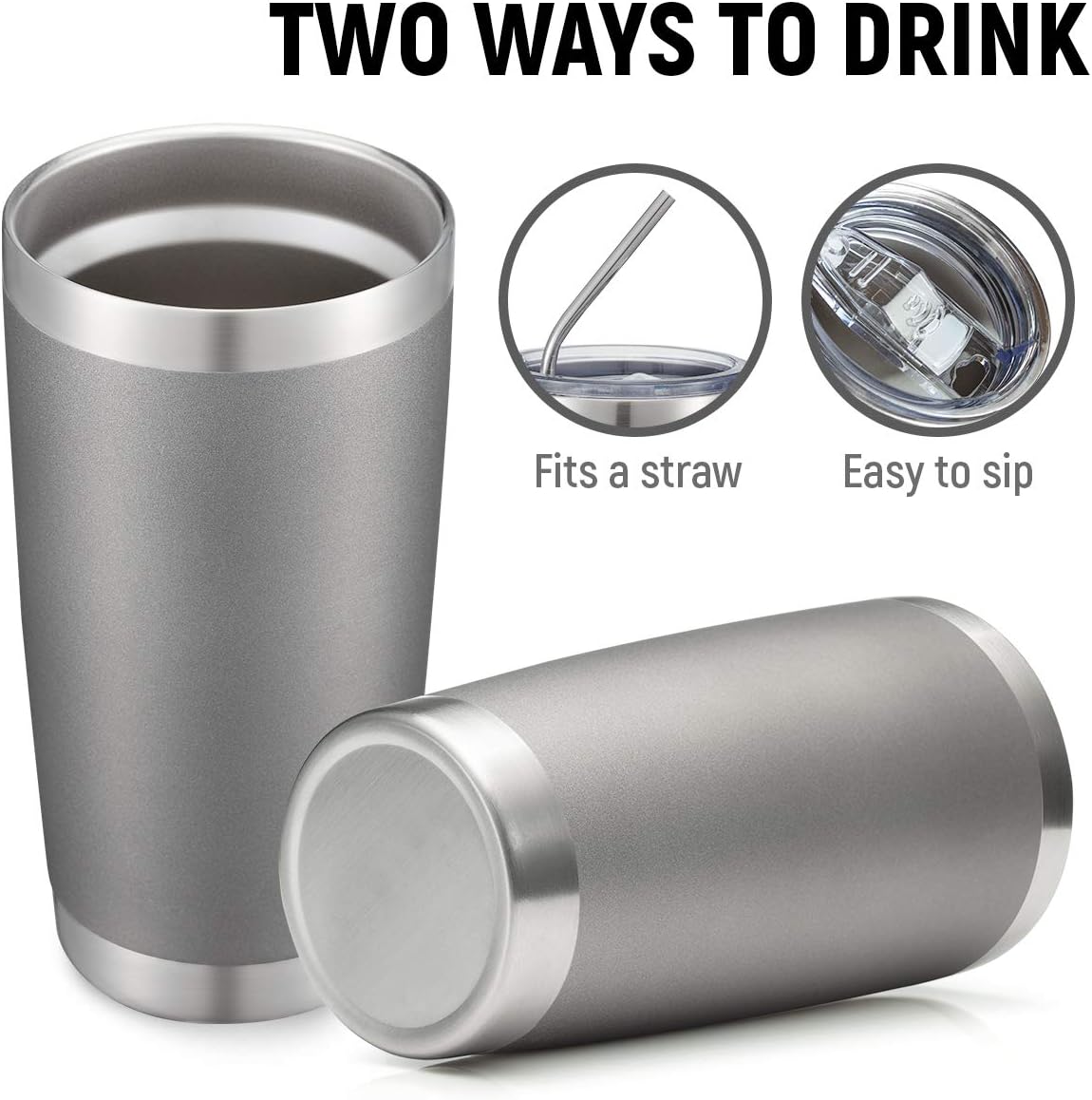 COMOOO 20oz/8Pack Tumbler Double Wall Vacuum Insulated Coffee Travel Mug Stainless Steel Tumbler with Lid and Straw Coffee Cup for Cold & Hot Drinks, Home and Outdoor (Cold Grey, 8 Pack)