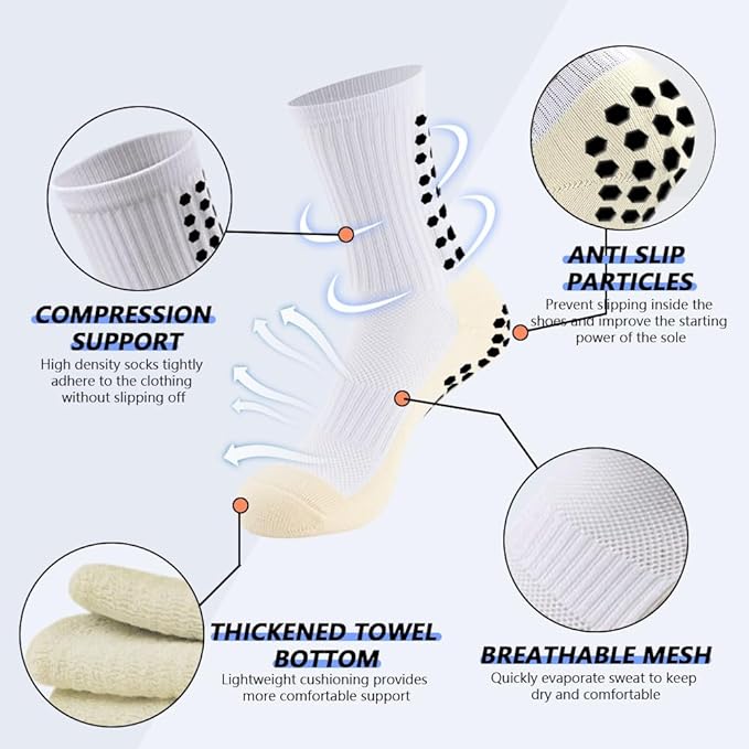 3 Pairs Mens Grip Soccer Socks, 3 Pairs Shin Sleeves with 1 Pack Shin Guards and 4 Shin Straps, Soccer Football Game Set 11 Pcs