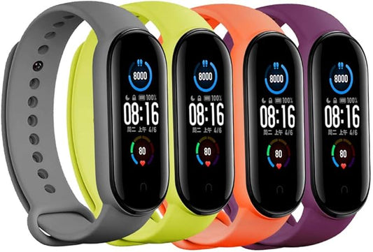 (4/8 PACK) Xiaomi Mi 5 & Mi 6 Strap Replacement Bracelets for Mi Band 5 & Mi 6 SmartWatch Bands, Skin-Friendly Soft & Flexible Silicone Wristband for Male and Female