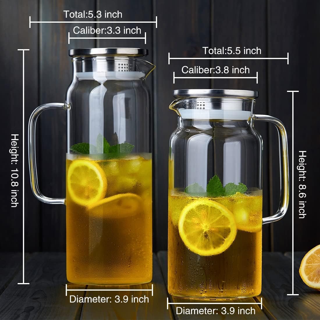 53OZ Glass Pitcher with Lid and Spout, Water Jug, 1580ml Carafe for Hot/Cold Water, Large Iced Tea Pitcher for Coffee, Juice and Homemade Beverage