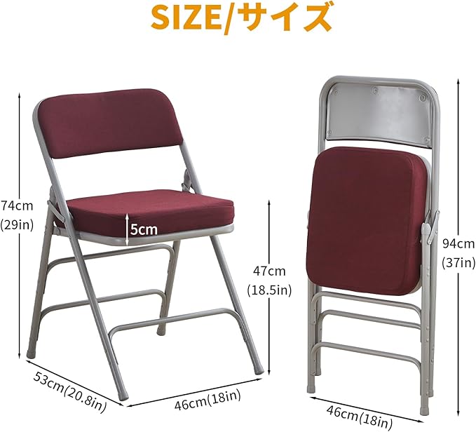 BOOSDEN Padded Folding Chair, Foldable Chair with Thick Cushion, Heavy Duty Metal Folding Chair for Outdoor & Indoor & Dining & Party, Red