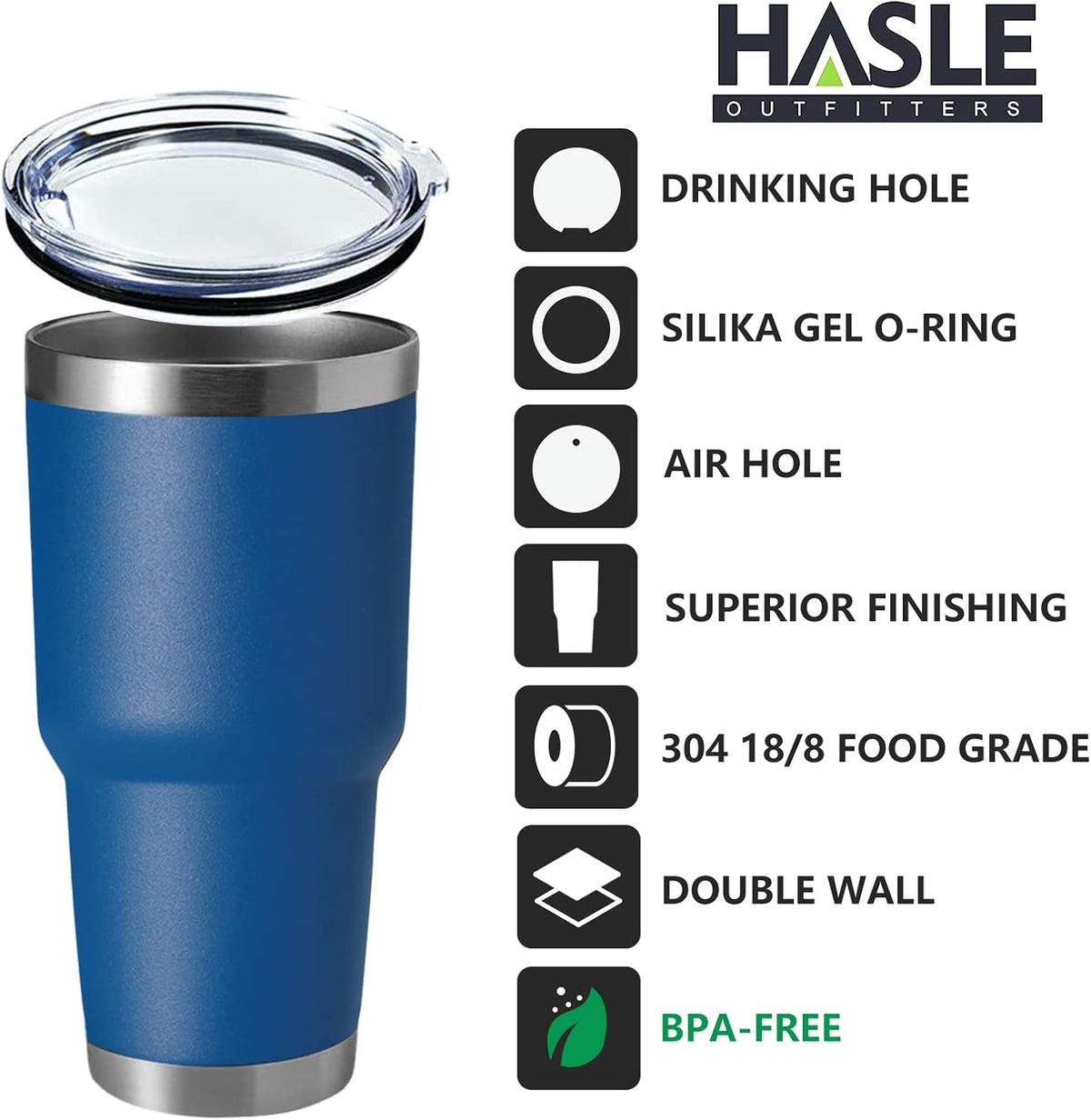 HASLE OUTFITTERS 30oz Stainless Steel Tumbler, Double Wall Vacuum Insulated Travel Mug Tumbler, Durable Insulated Coffee Mug, Gift Box Set (Dark Blue, 12)