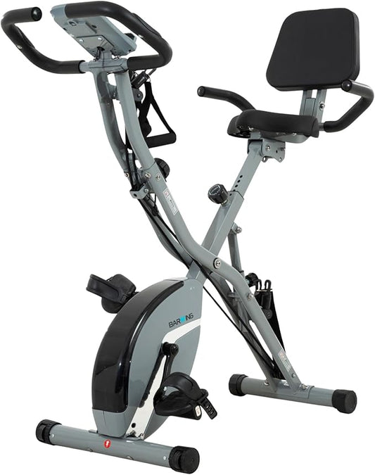 BARWING Stationary Exercise Bike for Home Workout, 5 IN 1 Foldable Indoor Cycling Bike for Seniors, 350LB Capacity, 16-Level Magnetic Resistance, Seat Backrest Adjustments