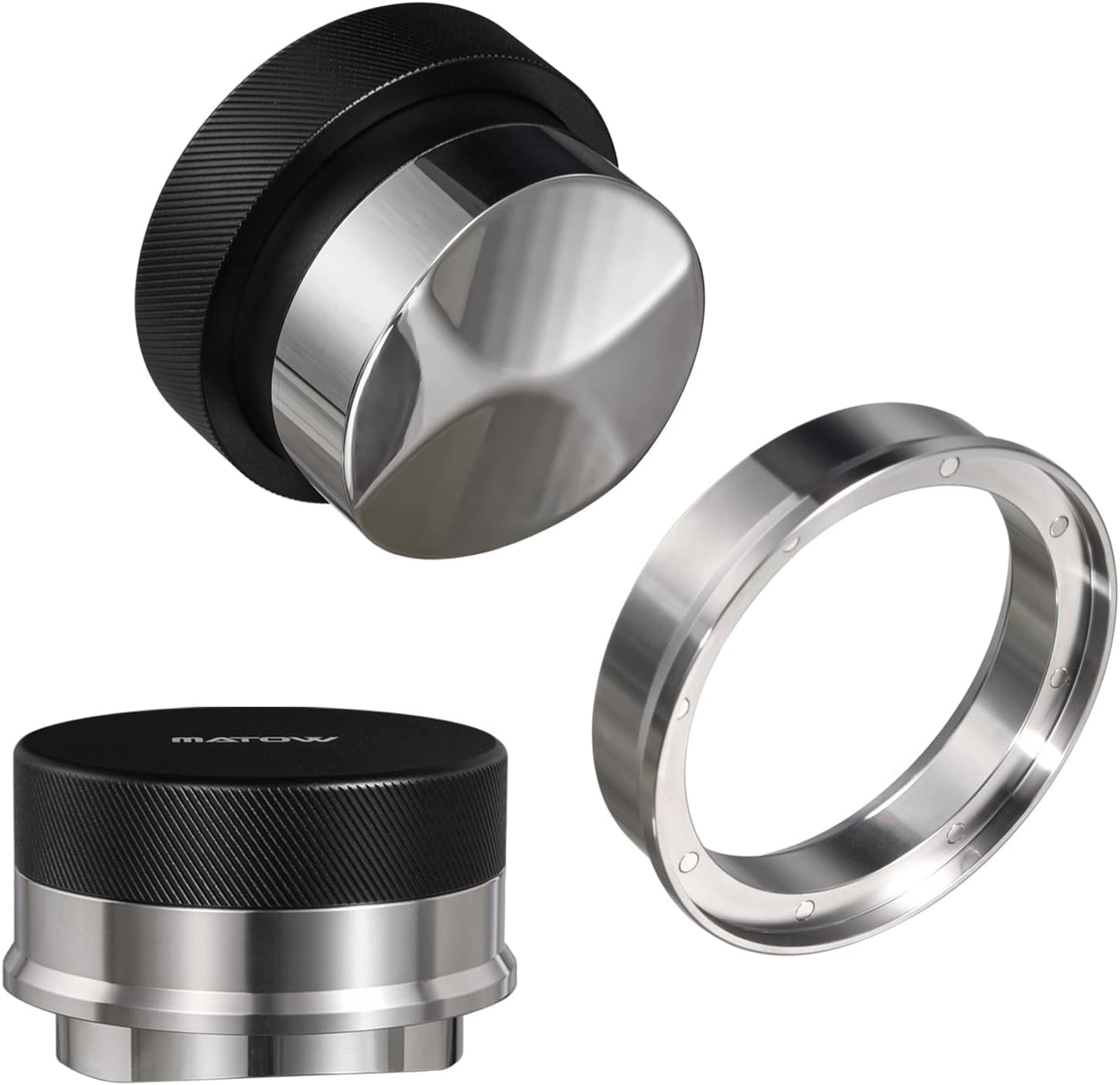 MATOW 2 in 1 Design Gravity Distributor and Magnetic Dosing Funnel Combo, 53.3mm Adaptive Espresso Distributor and 54mm Stainless Steel Dosing Ring Set Compatible with Breville 54mm Portafilter