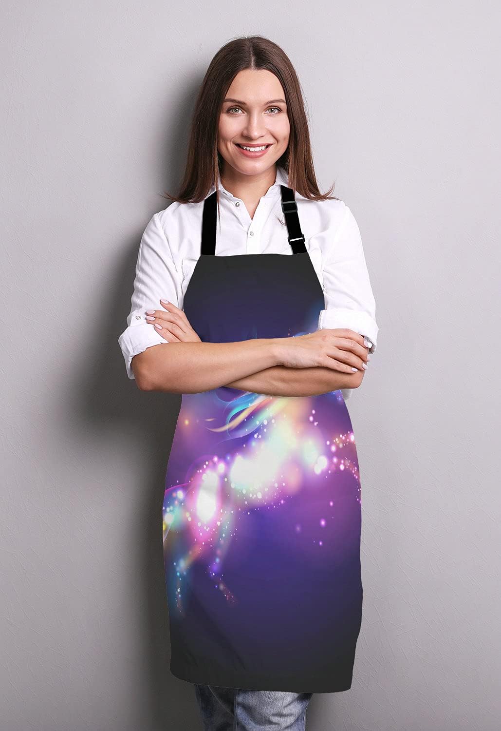 Unicorn Magic Design With Stars Adjustable Bib Apron, Unicorn Rainbow Galaxy Space Cooking Kitchen Apron for Men Women