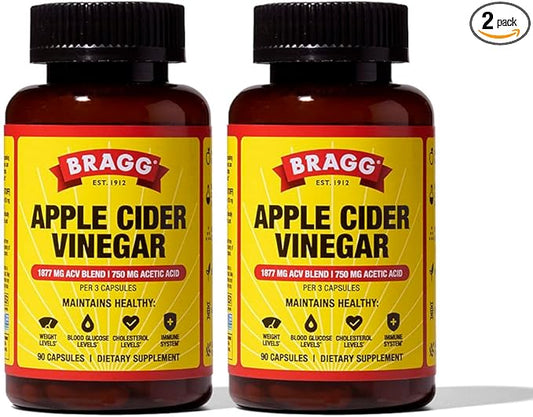 Bragg Apple Cider Vinegar Capsules with Vitamin D and Zinc - (2 Pack) 90 Capsules - Supports The Immune System