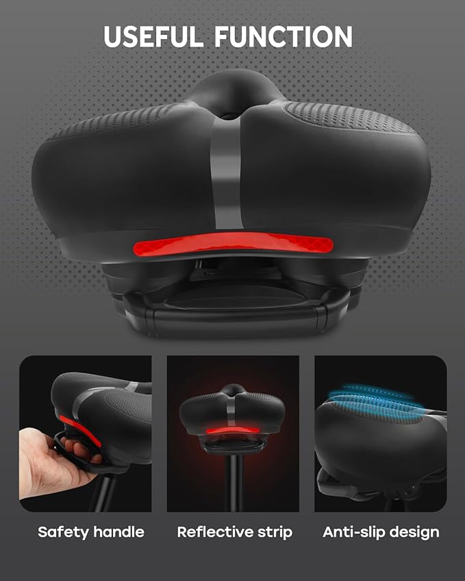 Bicycle Seat Replacement, Bike Seat for Men and Women, Comfort Wide Bike Saddle Memory Foam Padded Soft Bike Seat Cushion Compatible with Peloton, Mountain, City Bikes, Indoor Exercise Bikes