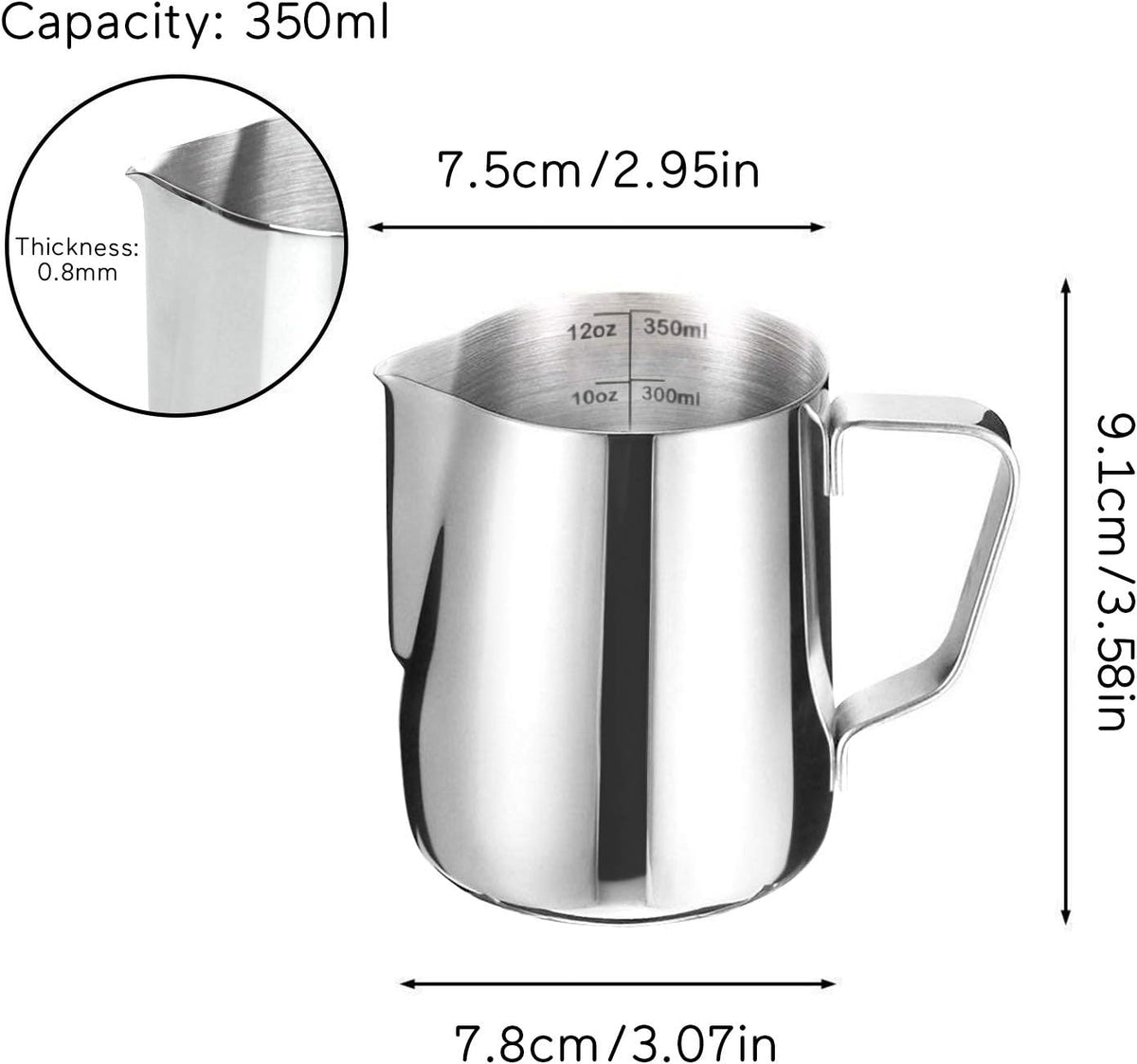HOFASON Stainless Steel Milk Frothing Pitcher Cappuccino Pitcher Pouring Jug Espresso Cup Creamer Cup for Latte Art, 12 Ounce (350 ML)