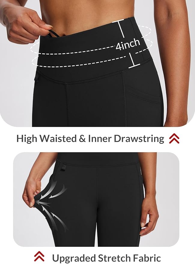 baleaf Women's Fleece Lined Leggings Waterproof Winter Hiking Pants Thermal Running Tights Zipper Pockets High Waisted