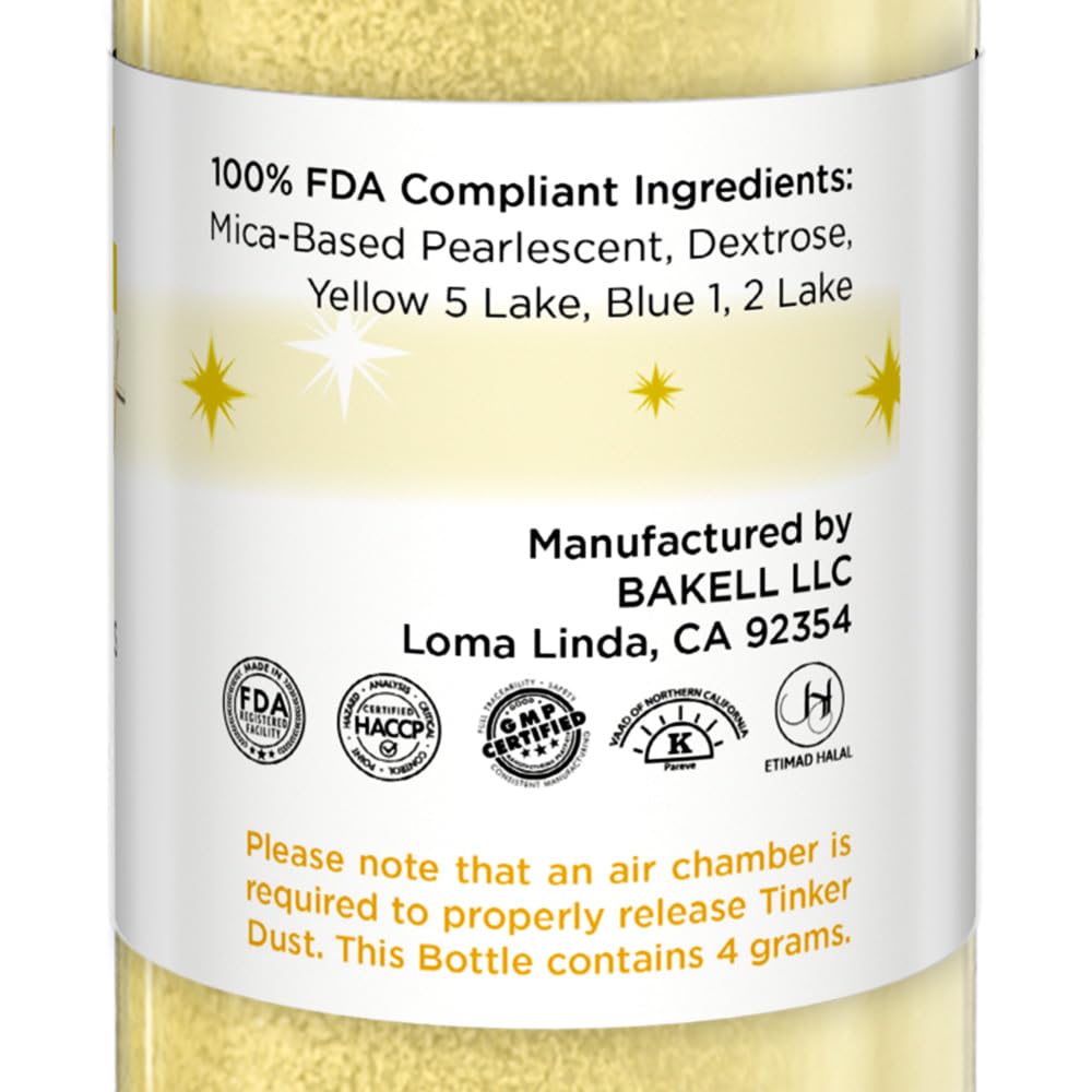 Bakell - Neon Yellow Tinker Dust (4g, 1x Mini Spray Pump) Edible Glitter for Food, Desserts, and Beverages!