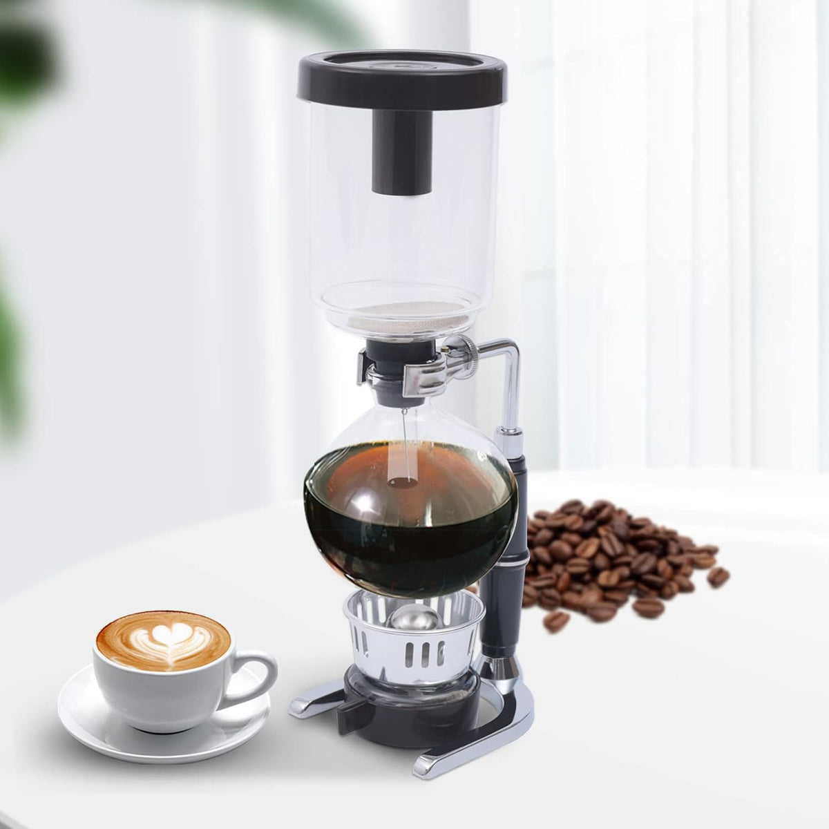 Vacuum Coffee Pot, 5 Cups(500ml), Siphon Syphon Coffee Maker, Borosilicate Glass, Stainless Steel, Black