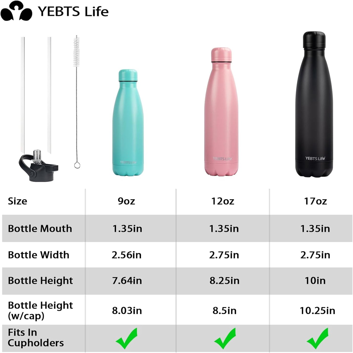Insulated Water Bottle, 2 Pack-9oz Stainless Steel Water Bottles with straw lid, Metal Sports Water Bottles for Boys,Girls, Double Wall Vacuum BPA-Free Flask for School (Sunset & Sea)