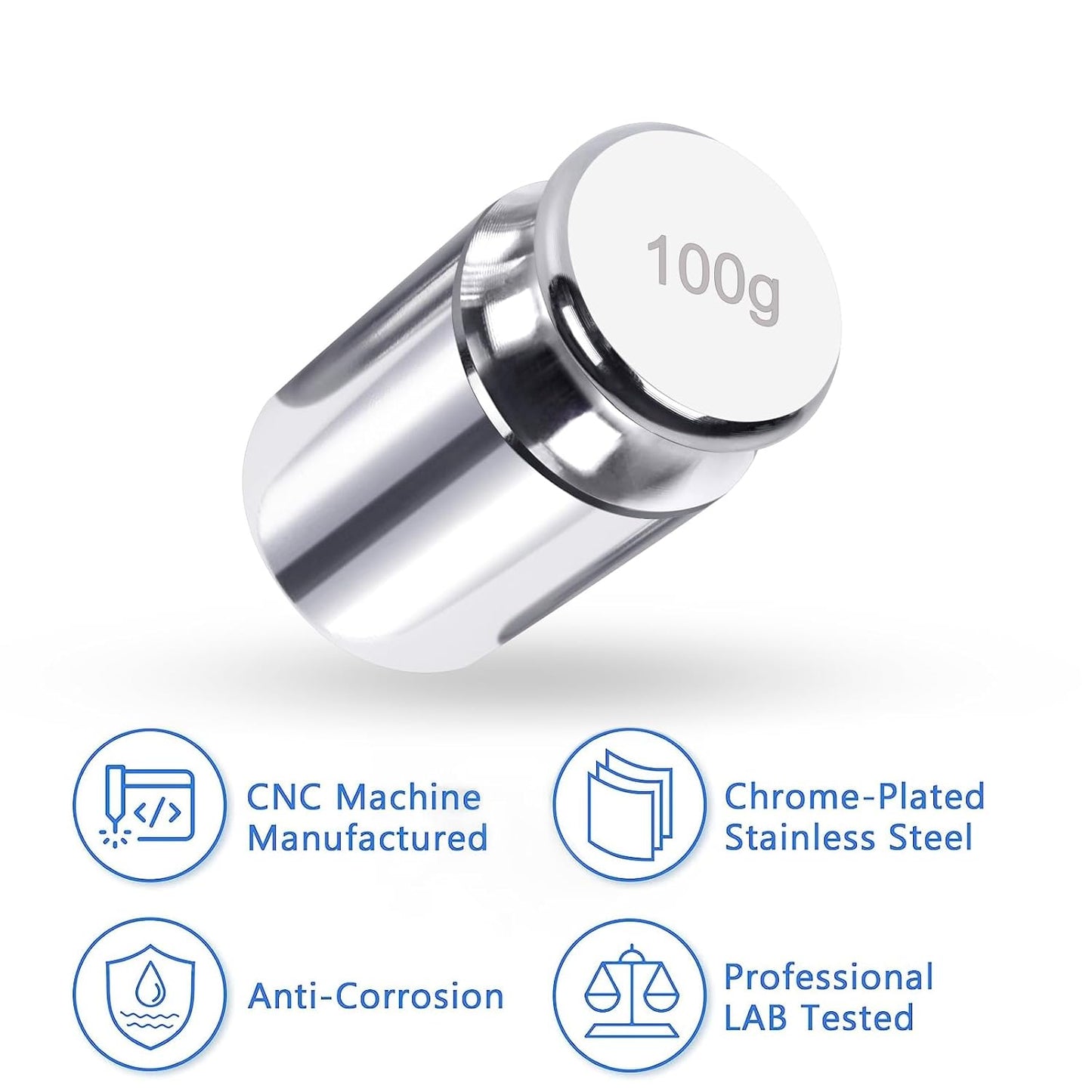 QP Calibration Weights, 100 Gram OIML Class M1 High Precision Scale Weights, Stainless Steel Gram Weights, Chrome Finish, Scale Calibration Weights for Digital Scale, Kitchen Scale, Pocket Scale