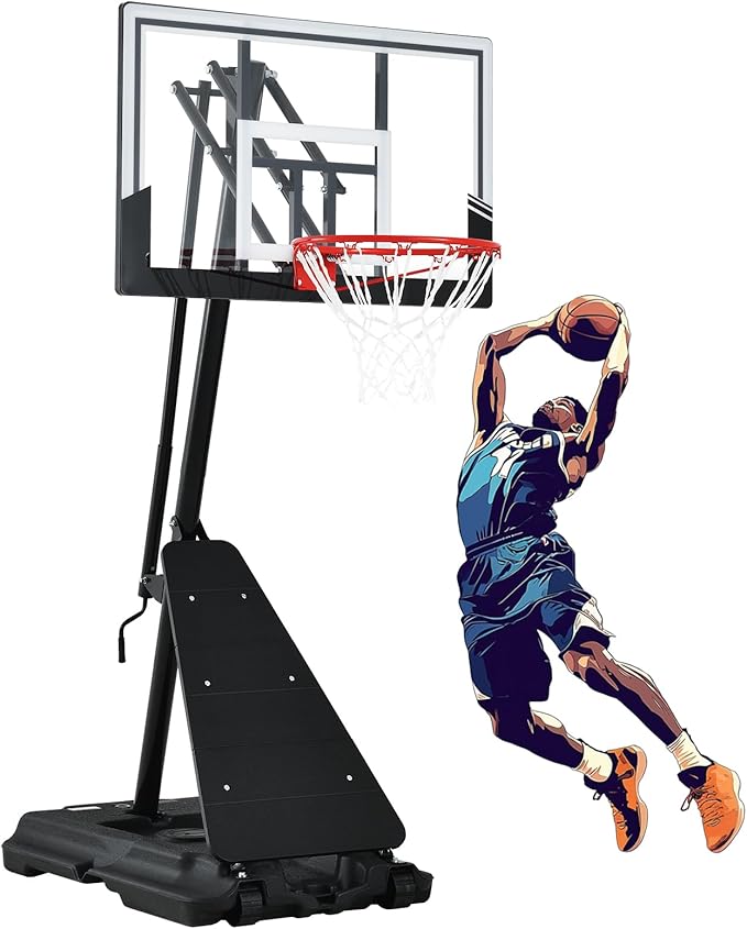 Basketball Hoop 44&48 Inch Backboard Portable Basketball Hoop Outdoor,5.3-10ft Stepless Regulation Crank Adjust Basketball Goal System