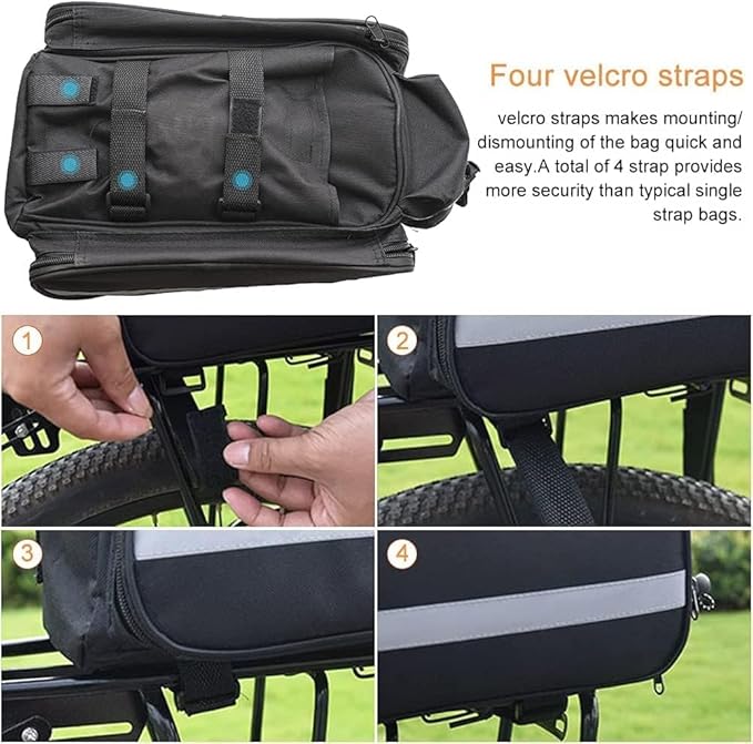 Bike Rear Rack Bag,10-25L Bicycle Trunk Bag with Rain Cover, Pannier Bike Bag with 2 Side Foldable Panniers, with Reflective Strips and Shoulder Strap, for Shopping,Cycling,Trip (Black)