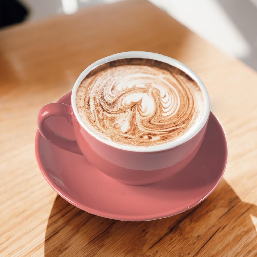 Porcelain Coffee Cup with Saucer 220ml/7.3oz for Cappuccino, Latte, and Tea, Pink