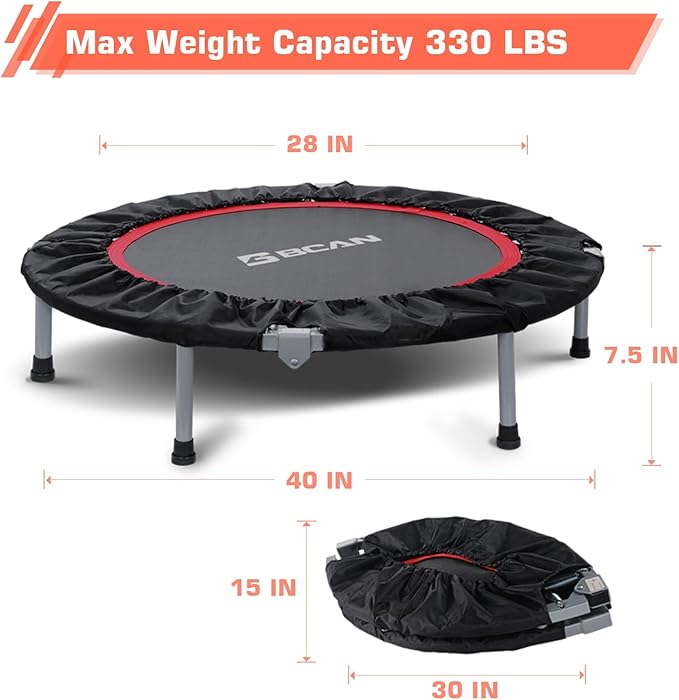BCAN 38"/40''/48'' Foldable Mini Trampoline Fitness Trampoline with Safety Pad,Rebounder Exercise Trampoline for Adults Indoor/Garden Workout,Max Load 300lbs/440lbs