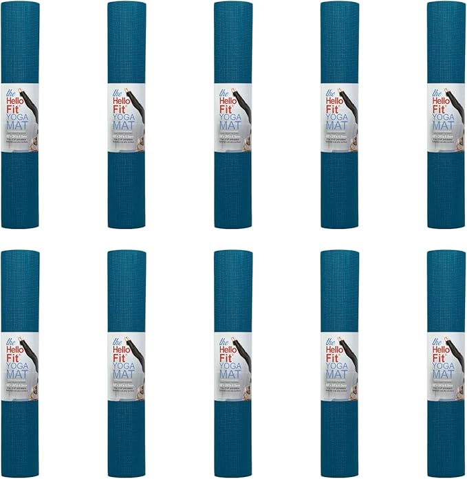 Hello Fit 10-Pack Yoga Mat, 68" x 24" Non Slip Exercise Mat, 4mm Thick Gym Mat for Fitness and Stretching, Bulk Non Toxic Yoga Mats for Schools and Studios