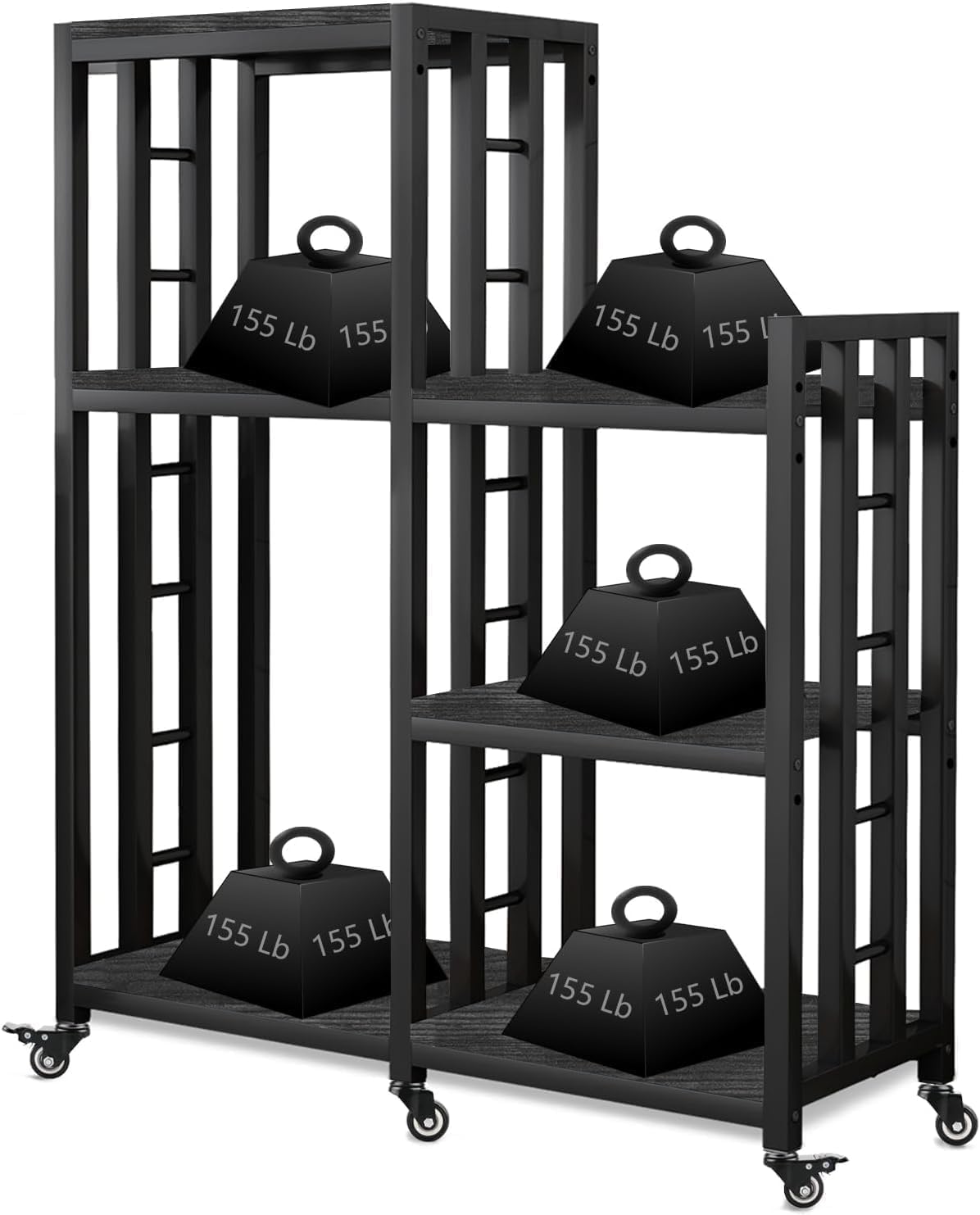 BRIGHTSHOW Free Standing Baker Rack Mini Fridge Stand with Wheels, 6 Tire Kitchen Storage Shelf Organizers Coffee Table Bar Microwave Stand for Patio Garage Shelving Home Porch Decor Office House