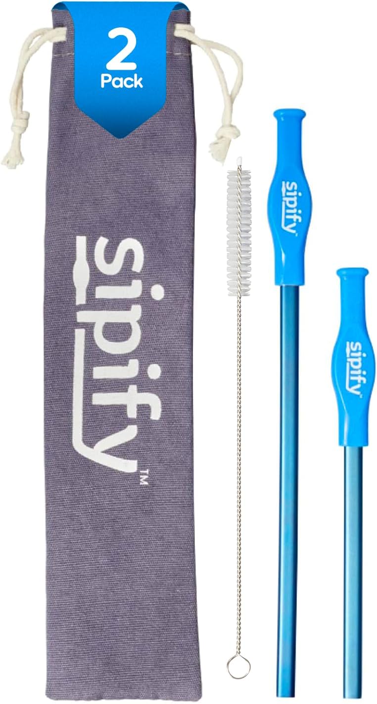 Flow-Limiting Dysphagia Straw for Safe Drinking | Adaptive Drinking Aids for Elderly & Dysphagia Patients | Reusable Stainless Steel Straw with Soft Silicone Tip | Dishwasher Safe | 2 Pack