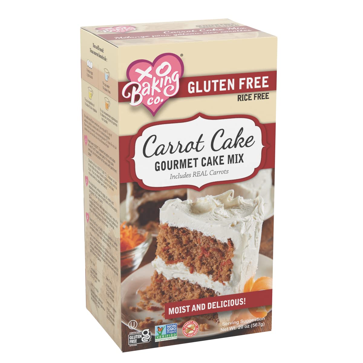 XO Baking Co. Gluten Free Carrot Cake Gourmet Cake Mix; Contains Real Carrots; Non-GMO; Kosher; Rice Free; Soy Free; Dairy Free; Peanut Free; No Preservatives; No Artificial Flavors or Colors, 20oz