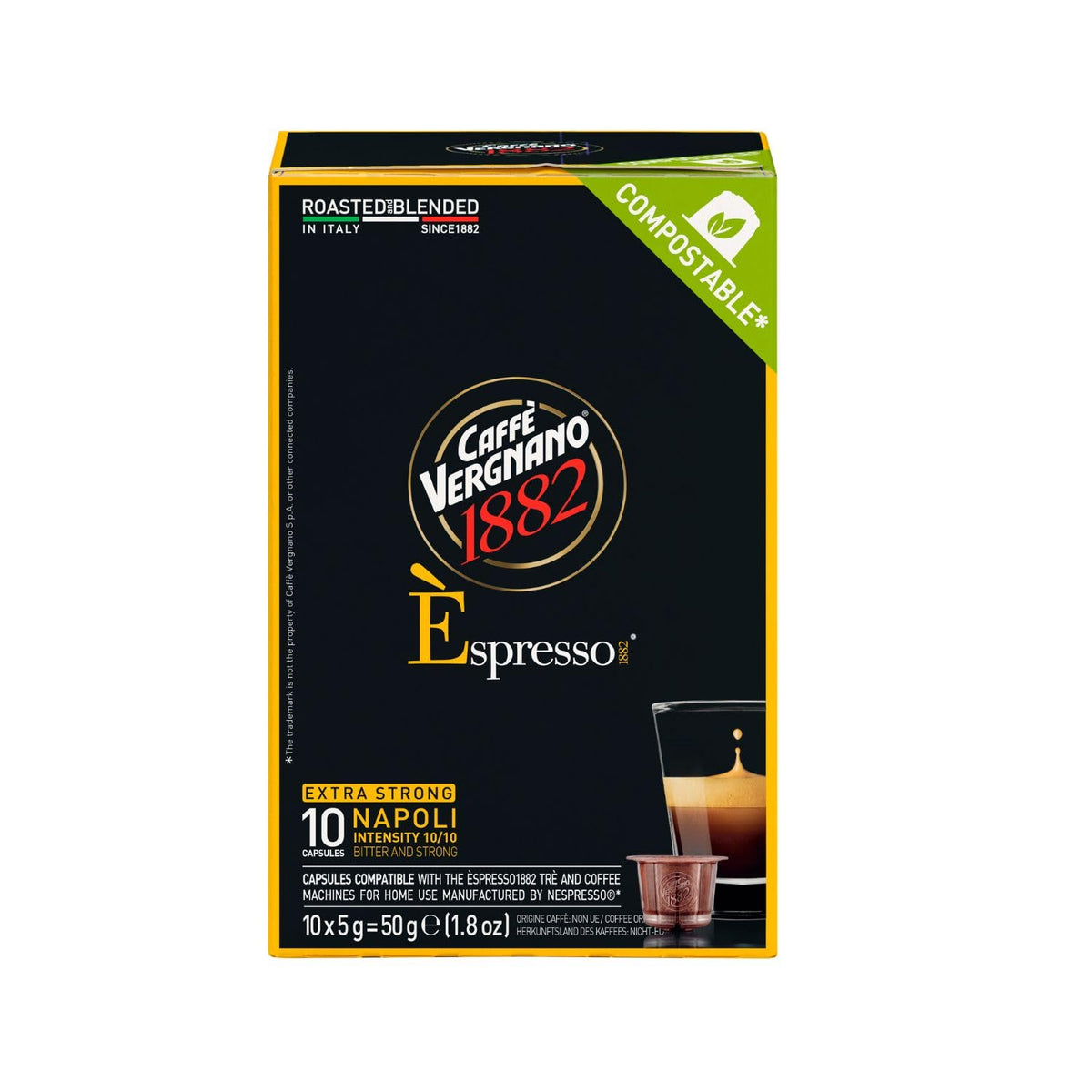 Caffe' Vergnano Medium Roast Espresso Original Line Machine Compatible Capsules - Single-Serve Arabica Robusta Espresso Coffee, Italian Pods Coffee Machine, Intensity 10/10 - Napoli, 120 Ct