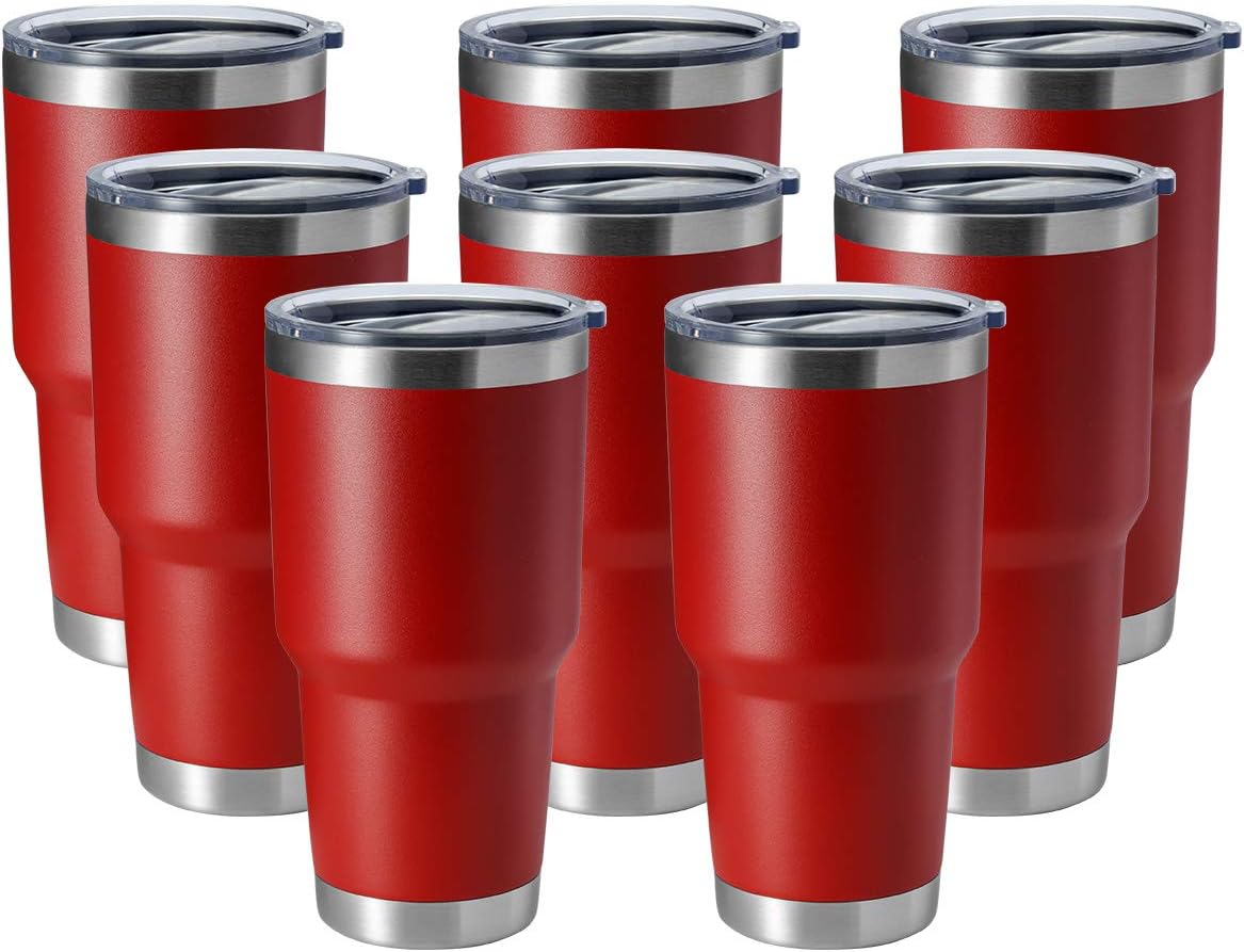 HASLE OUTFITTERS 30oz Stainless Steel Tumbler, Double Wall Vacuum Insulated Travel Mug Tumbler, Durable Insulated Coffee Mug, Gift Box Set (Red, 8)
