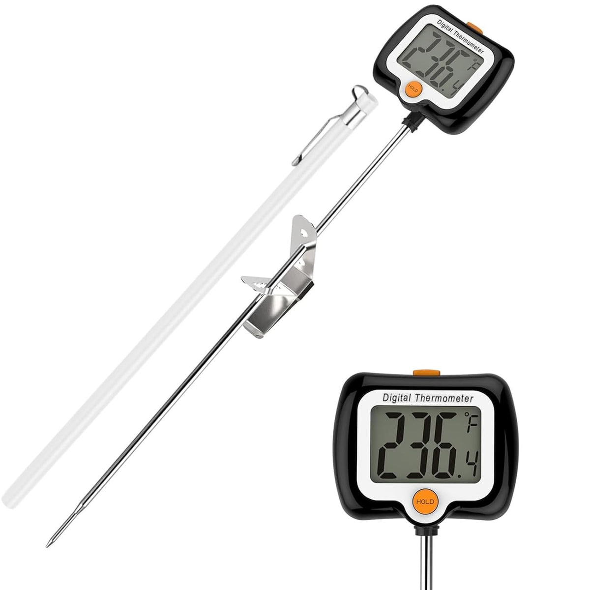 10 Inch Long Digital Candy Thermoometer with Pot Clip,Deep Fry Thermometer,Rotating Display, Best Instant Read Food Meat Thermometer for Candy Making or Deep Frying