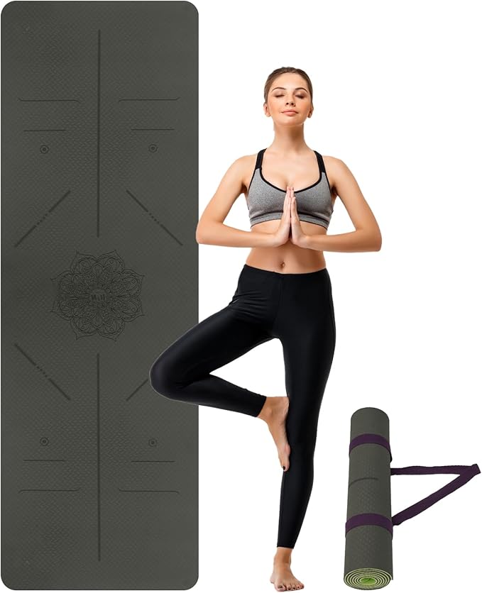 Yoga Mat Non Slip, Anti-Tear 3/16 Thick TPE Yoga Mats for Women and Men, 72"x24" Exercise & Fitness Mat with Carrying Strap, Workout Mats for Yoga, Pilates and Floor Exercise
