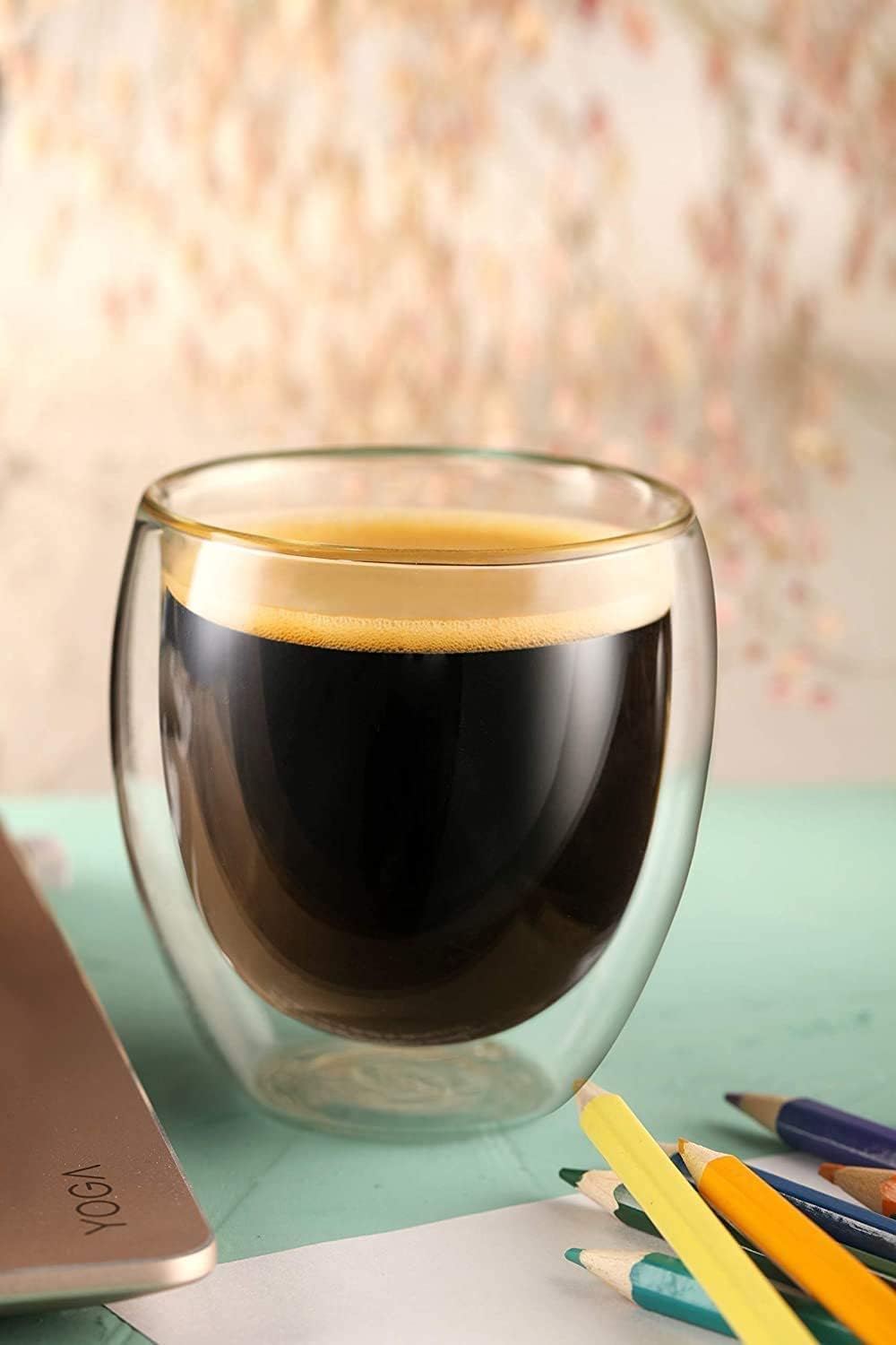 Octavius Double Wall Glass Cup Set | Perfect for Hot & Cold Beverage Lovers | (Set of 2) 8 Ounces Glass Clear Coffee Cups | Cups For Tea, Cappuccino, Latte, Hot Beverages Cup