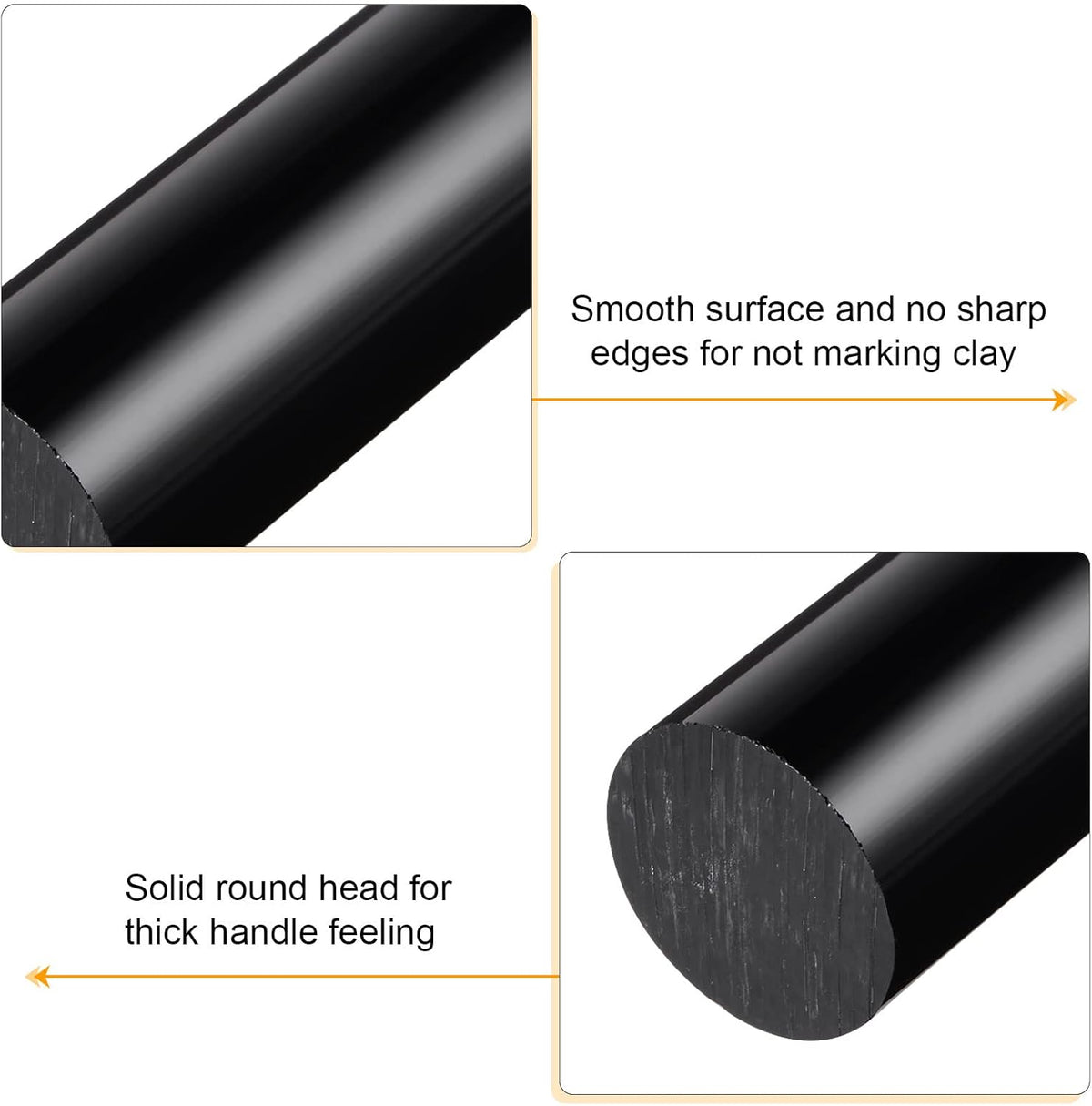 HARFINGTON Acrylic Clay Roller 6 Inch x 1 Inch Solid Non-Stick Plastic Round Tube Roller Polymer Clay Rod Fondant Rolling Pin for Shaping, Sculpting, Modeling DIY Crafts, Black