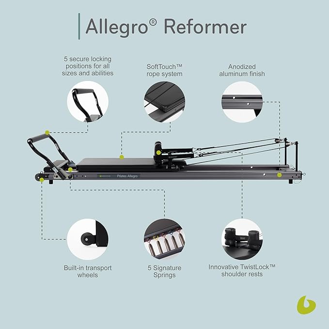 Balanced Body Allegro Pilates Reformer, Pilates Exercise Equipment, Workout Equipment for Home or Studio Use