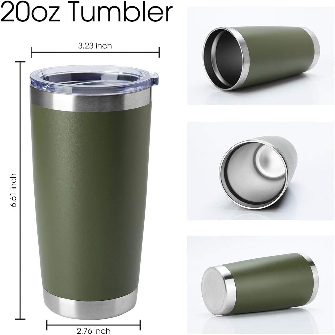 HASLE OUTFITTERS 20oz Tumblers Bulk Stainless Steel Cup with Lid Double Wall Vacuum Insulated Coffee Mug for Cold & Hot Drinks 8 Pack, Army Green