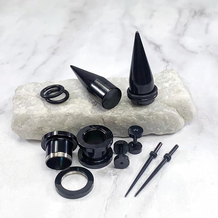 BodyJ4You 37PC Ear Stretching Kit - Beginner Gauges 14G-00G Starter Set - Aftercare Balm Wax - Steel Tapers Single Flare Plugs Screw Fit Tunnels - Women Eyelet Mens Earrings Expander Piercing Jewelry