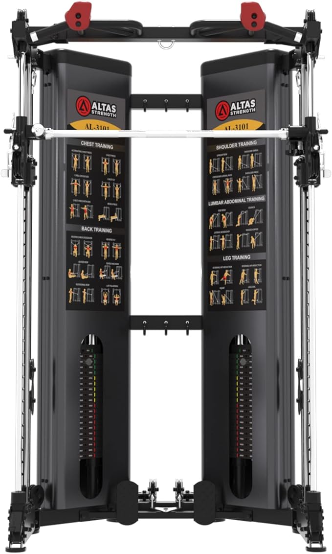 Altas Strength Folding Home Gym Smith Machine with Pulley System Gym Squat Rack Weight Bar Upper Body Strength Training Leg Developer Commercial Fitness Equipment Included Accessories 3101