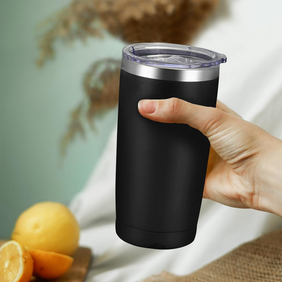 16 Pack Stainless Steel Tumbler Bulk Insulated Vacuum Travel Mug Powder Coated Coffee Mug Gift for Laser Engrave, 20oz Black