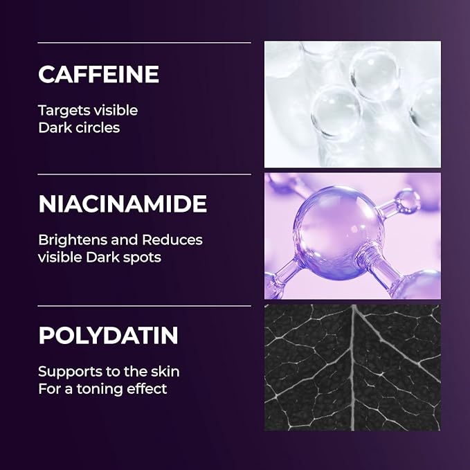 Atclinic DOMINAS Caffeine Eye Serum with Arginine-E & Vitamin E – Korean Eye Gel for Puffiness, Dark Circles, Fine Lines | Cooling Guasha Metal Tip (0.67 fl oz)