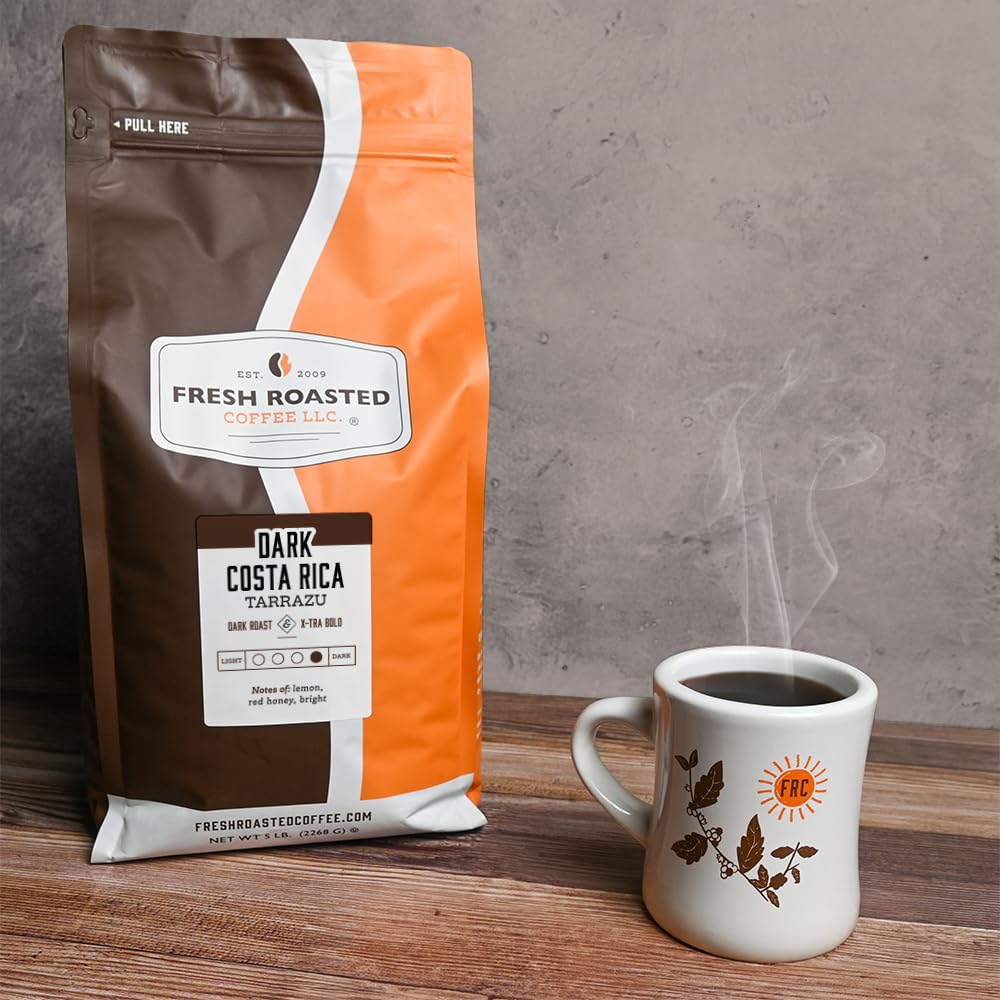 Fresh Roasted Coffee, Dark Costa Rican Tarrazu, 5 lb (80 oz), Dark Roast, Kosher, Ground