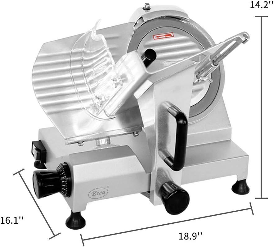 Zica ZBS-10A 10" Stainless Steel Blade Electric Deli Meat Cheese Food Ham Slicer Commercial and for Home use [ETL]