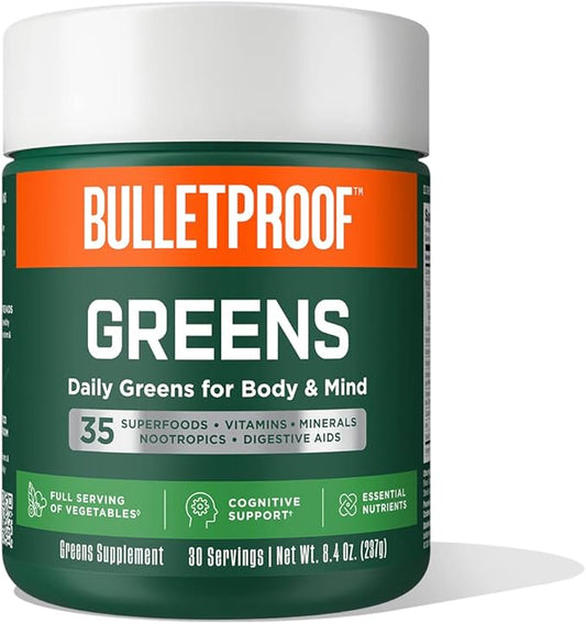 Bulletproof Greens, 8.4 Ounces, Daily Greens Powder with Superfoods and Nootropics, Full Serving of Vegetables, Essential Nutrients