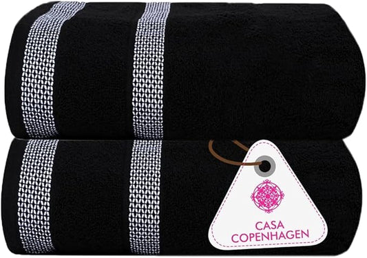 CASA COPENHAGEN Solitaire 2 Piece Bath Sheet Towel Set- Black, 600 GSM Designed in Denmark Made of Soft Egyptian Cotton for Bathroom, Kitchen & Shower
