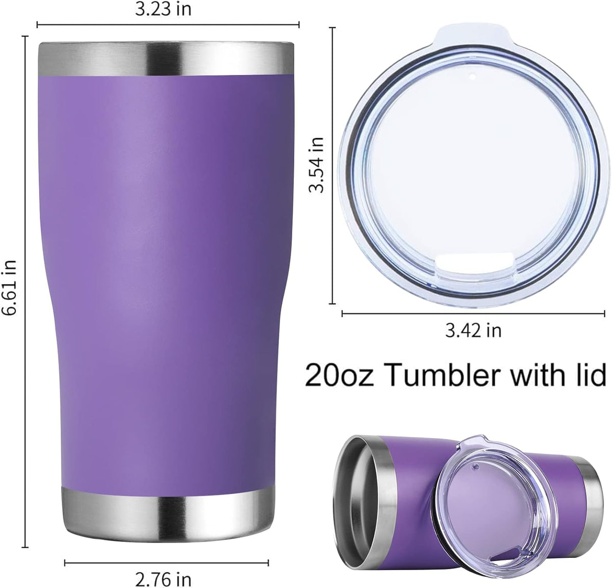DOMICARE 20oz Tumbler with Lid Stainless Steel Tumblers Bulk, Double Wall Vacuum Insulated Coffee Travel Mug Powder Coated Tumbler, 12 Pack Purple