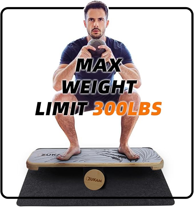 Balance Board Trainer, Wooden Balancing Board with Workout Guide to Exercise and Build Core Stability, Wobble Board for Skateboard, Hockey, Snowboard & Surf Training