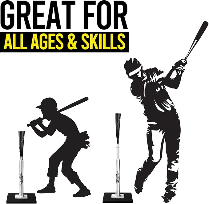 Baseball Batting Tee - Professional Hitting Tee for Baseball/Softball with Weighted Base,Flexible Rubber Top, Premium Aluminum Baseball Tee, Easy Adjust Height 24-46 inches For Kids or Adults