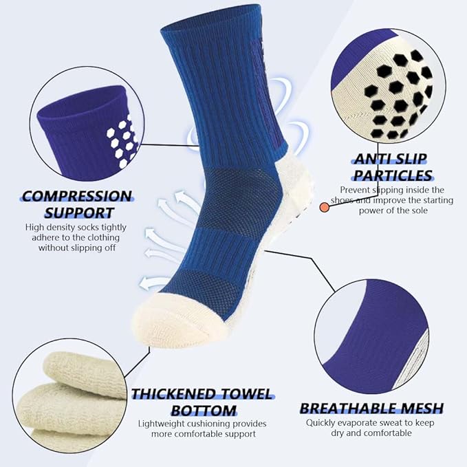 3 Pairs Mens Grip Soccer Socks, 3 Pairs Shin Sleeves with 1 Pack Shin Guards and 4 Shin Straps, Soccer Football Game Set 11 Pcs